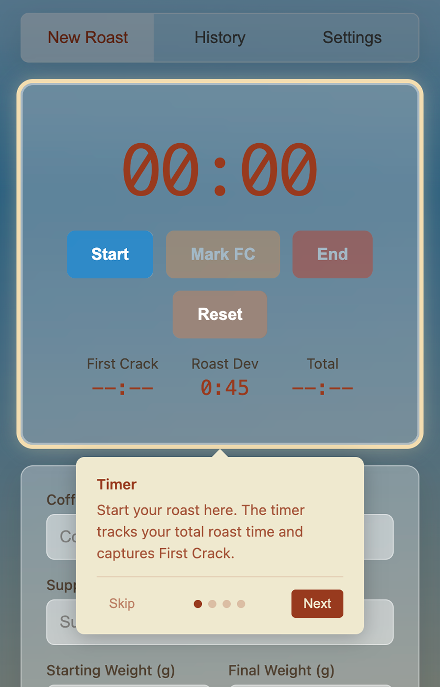 Roasting timer with controls