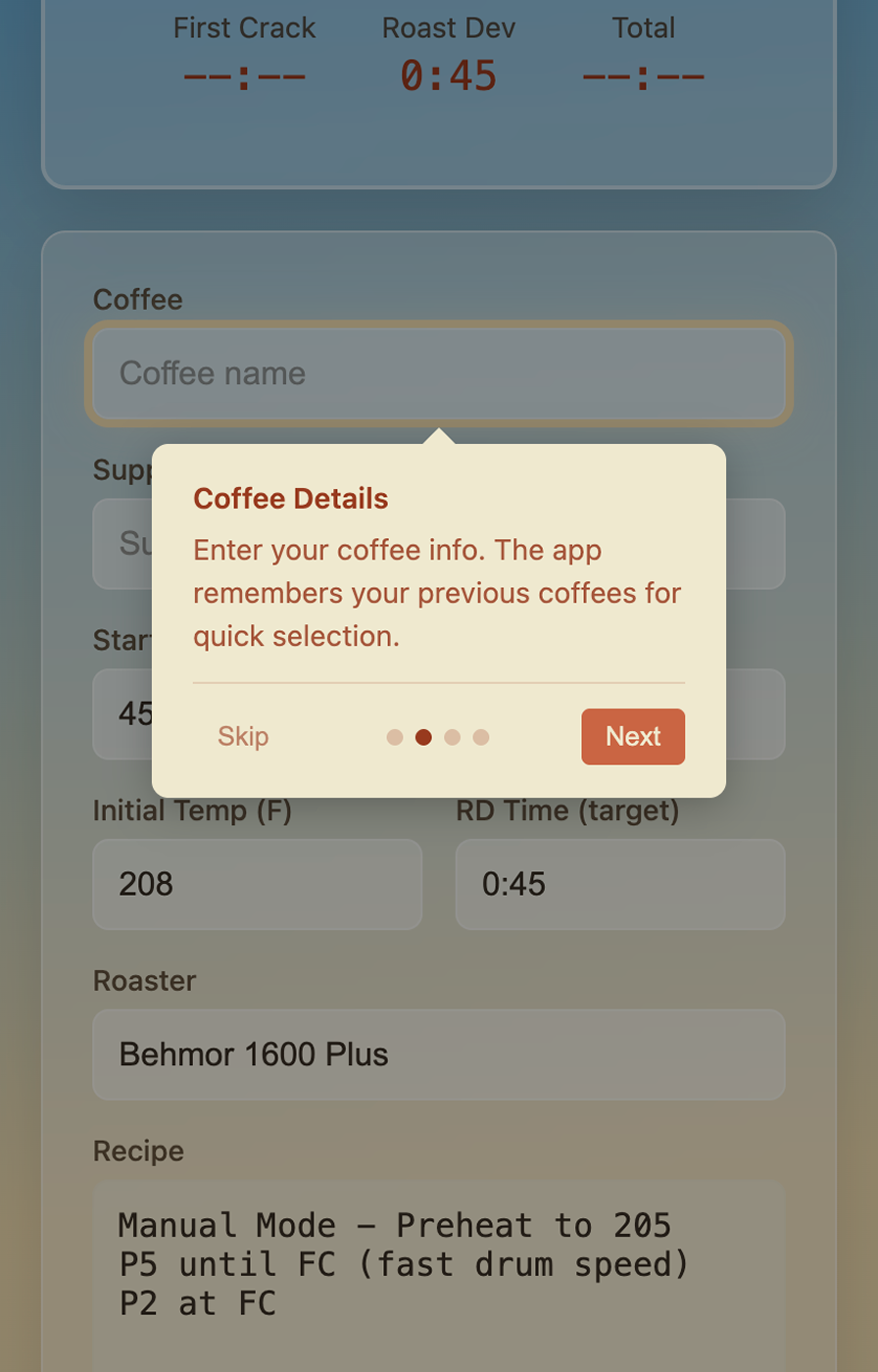 Coffee roast details form